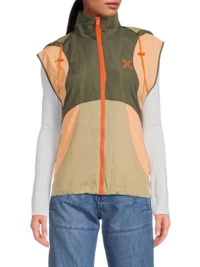 Kenzo Men's Colorblock Hooded Zip Windbreaker Vest In Taupe