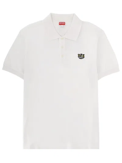 Kenzo Men's Cotton Polo Shirt With Tiger Embroidery In White