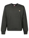 Kenzo Crew Neck Cotton Sweatshirt With Ribbed Cuffs In Green