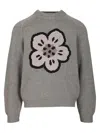 Kenzo Men Crew Neck Sweater In Cotton And Wool In Gray