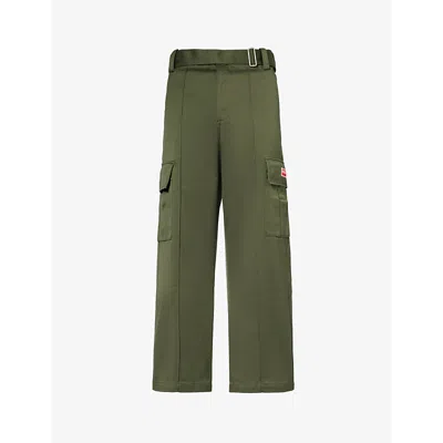 Kenzo Mens Dark Khaki Brand-patch Detachable-belt Straight-leg Cotton Cargo Trousers