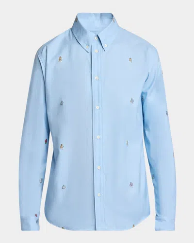 Kenzo Men's Embroidered Sport Shirt In Light Blue