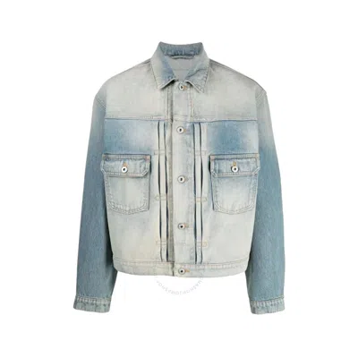 Kenzo Logo Patch Light Washed Denim Trucker Jacket In Blue