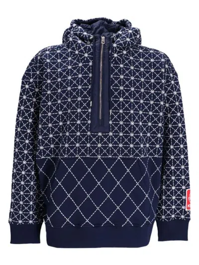 Kenzo Sashiko Stitch Cotton Hoodie In Navy