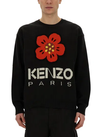 Kenzo Men Jersey With Embroidery Boke Flower In Black