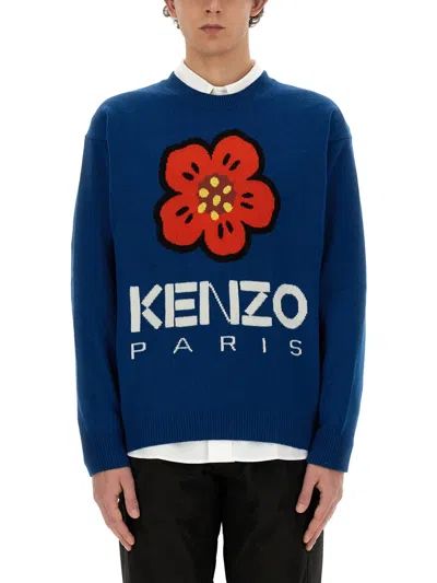 Kenzo Men Jersey With Embroidery Boke Flower In Blue