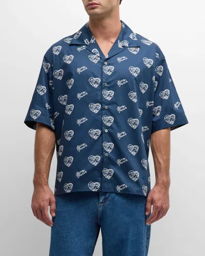 Kenzo Men's Jungle Hearts Hawaiian Shirt In Midnight Blue