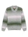 Kenzo Striped V-neck Sweater Long Sleeves In Green