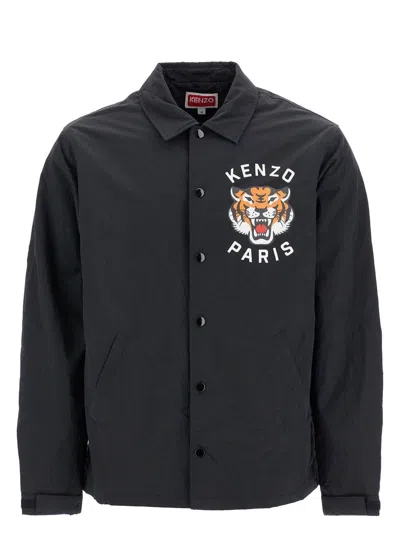 Kenzo Men's Lucky Tiger Nylon Overshirt For In Nero