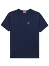 Kenzo Tulip Embroidered Cotton T-shirt In Blue