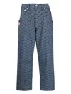 Kenzo Monkey Workwear Jeans With Seigaiha Print In Rinsbludnm