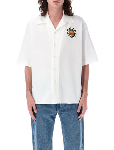 KENZO MEN'S ORANGE SHORT-SLEEVED SHIRT WITH EMBROIDERED LOGO