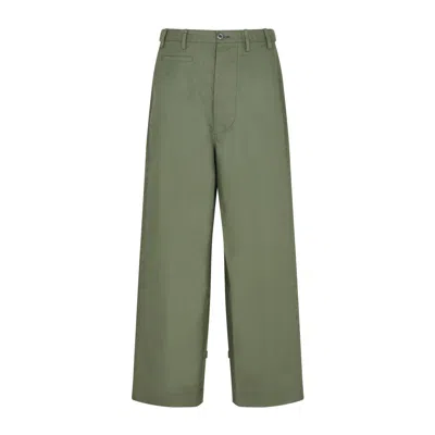 Kenzo Men's Oversized Straight Leg Cotton Pants | Adjustable Bottom | Four-pocket Style | Khaki | Fw23 In Green