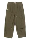 Kenzo Cotton Trousers With Quilted Pattern And Pockets In Green