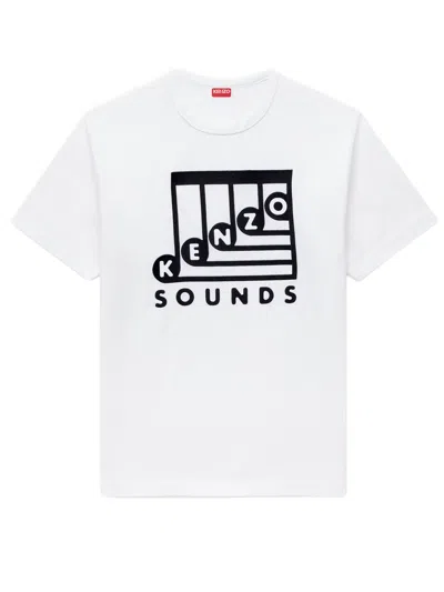 Kenzo Men's Round Neck Embroidered Front Short-sleeve Cotton T-shirt In Bianco