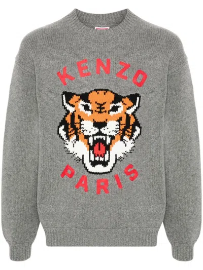 Kenzo Lucy Tiger-intarsia Jumper In Gray