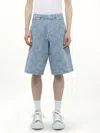 Kenzo Mens Regular-fit Weave-pattern Denim Shorts Bleached Blue Denim