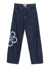 Kenzo Relaxed Fit Pinstripe Floral Trousers In Blue