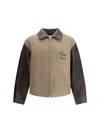 Kenzo Leather-sleeved Embroidered Jacket Coats Beige In Brown
