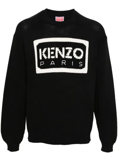 Kenzo Mens Black And White Logo Knit Jumper For Ss24