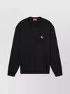 Kenzo Black Sweatshirt In Light Fllece With Broke Flower Embroidery To The Chest  Man In Black