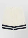 Kenzo Mesh Cotton Shorts Contrast Stripe Hem In White