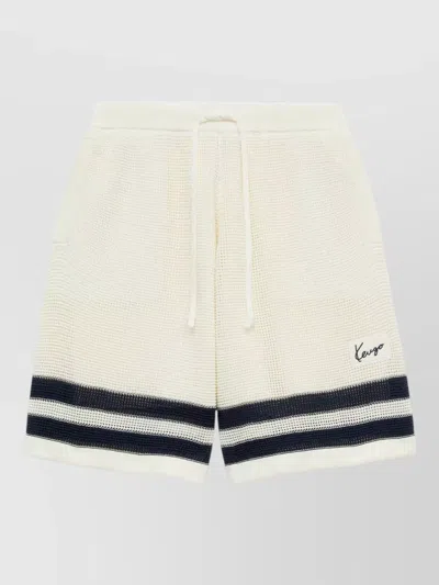KENZO MESH COTTON SHORTS CONTRAST STRIPE HEM