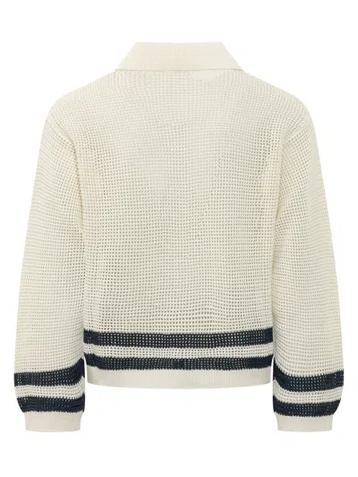Kenzo Mesh Knit Button-front Cardigan In Blanc Casse