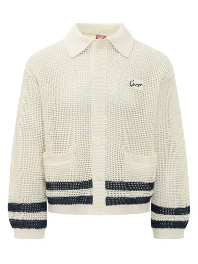 Kenzo Mesh Knit Button-front Cardigan In White