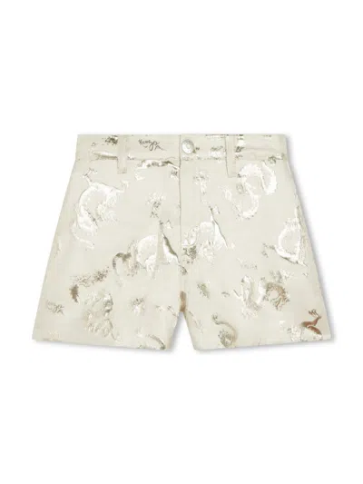 Kenzo Kids' Metallic Patterned-jacquard Shorts In Neutrals