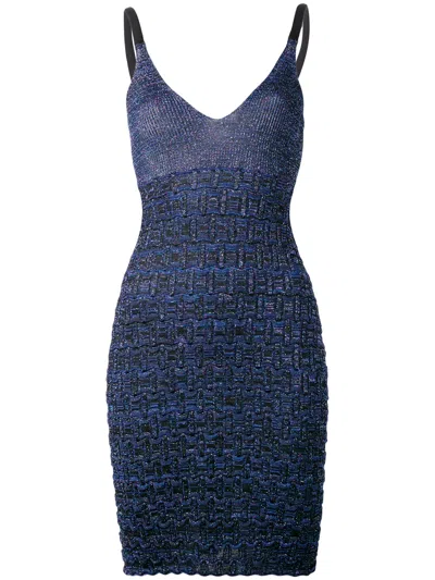 Kenzo Metallic Textured Knit Dress In Blue