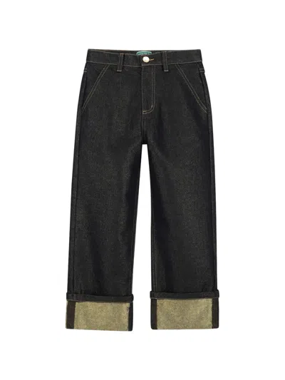 Kenzo Kids' Metallic-finish Cuffed Jeans In Blue