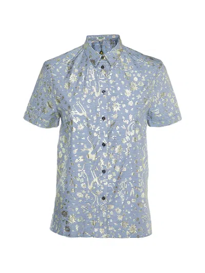 Pre-owned Kenzo Metallic-print Striped Shirt In Blue