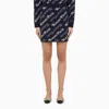 KENZO MIDNIGHT BLUE COTTON AND WOOL MINI SKIRT WITH ELASTIC WAISTBAND AND LOGO PRINT