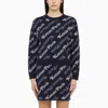 KENZO MIDNIGHT BLUE COTTON AND WOOL SWEATER WITH CONTRASTING LOGO FOR WOMEN