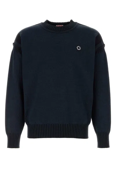 Kenzo Men Midnight Blue Crewneck Logo Sweater In Black