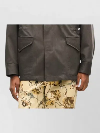Kenzo Military Cotton Parka High Collar Adjustable Waist In Brown