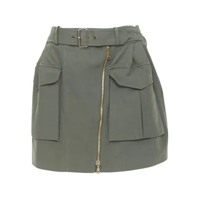 Pre-owned Kenzo Military Khaki Green Cotton Dual Pockets Belted Elasticated Skirt Fr38