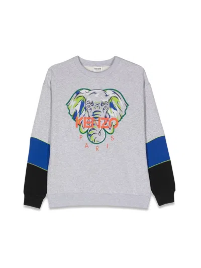 Kenzo Mini Elephant Graphic Crewneck Sweatshirt For Boys In Grey