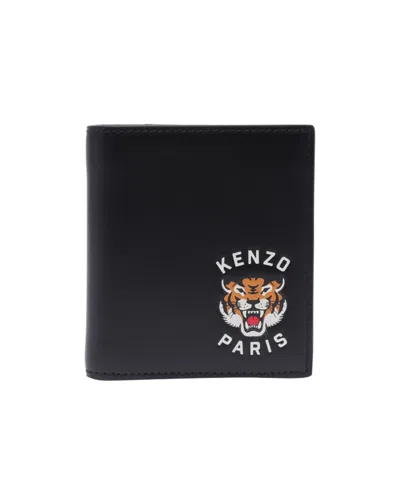 Kenzo Mini  Varsity Leather Wallet In Black