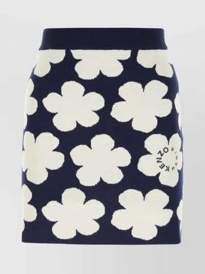 KENZO MINI SKIRT IN PRINTED STRETCH WOOL BLEND