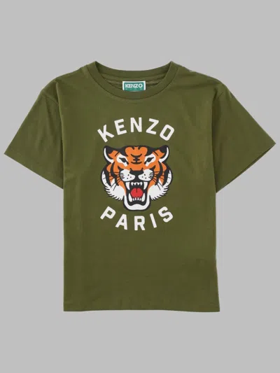 Kenzo Mini Tiger Graphic T-shirt For Boys In Green