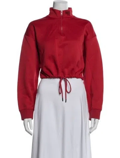 Pre-owned Kenzo Mock Neck Long Sleeve Crop Top In Red