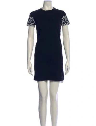 Pre-owned Kenzo Mock Neck Mini Dress In Blue