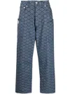 Kenzo Monkey Workwear Jeans With Seigaiha Print In Blue
