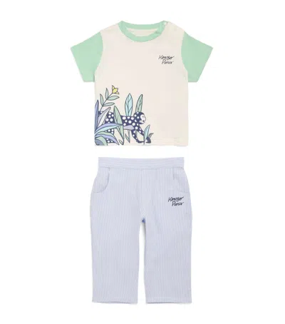 Kenzo Kids' Monkey T-shirt And Trousers Set In Ivory