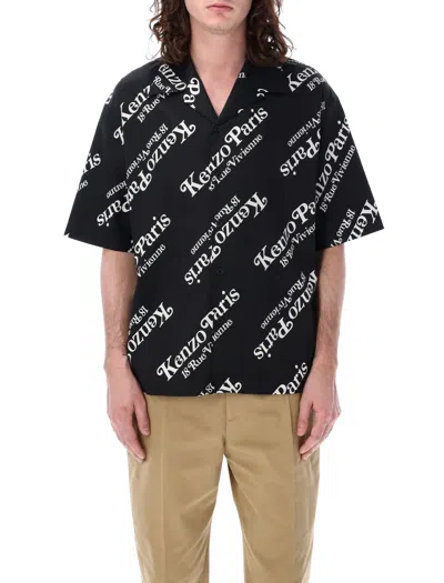 Kenzo Monogram Bowling Shirt For Men In Black
