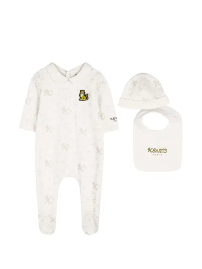 Kenzo Babies' Monogram-print Tiger-patch Clothing Set In Neutral