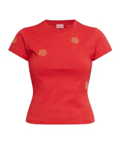 Kenzo Floral-embroidered T-shirt In Red