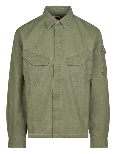Kenzo Multi-pocket Overshirt In Green